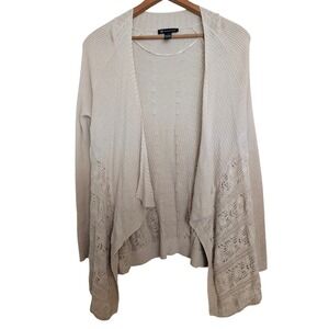 Open Knit Boho Duster Cardigan Large Lace Ombre Neutral Beachy Coastal Waterfall